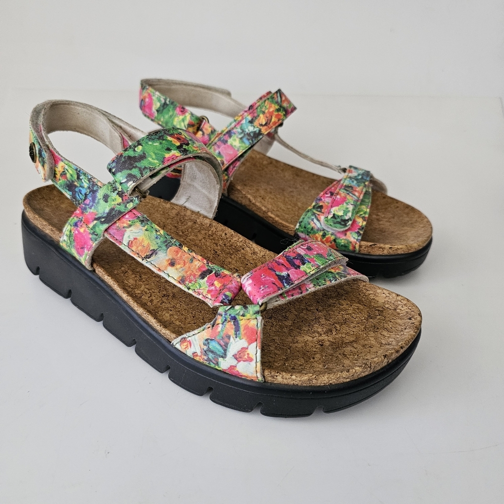 Alegria Henna Womens Floral Print Wedge Platform Vegan Leather Sanda…